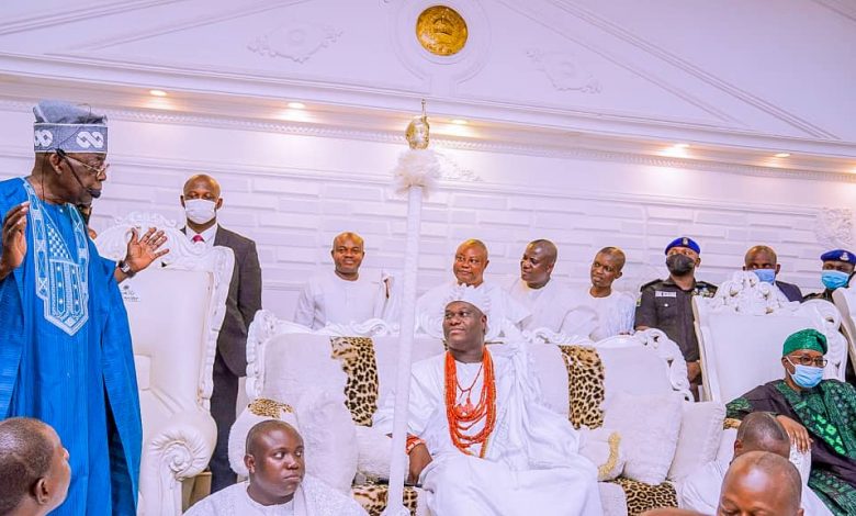 2023: Tinubu pays homage to Ooni, Aromolaran in continuation of consultation tour 7 Asiwaju Bola Tinubu 2