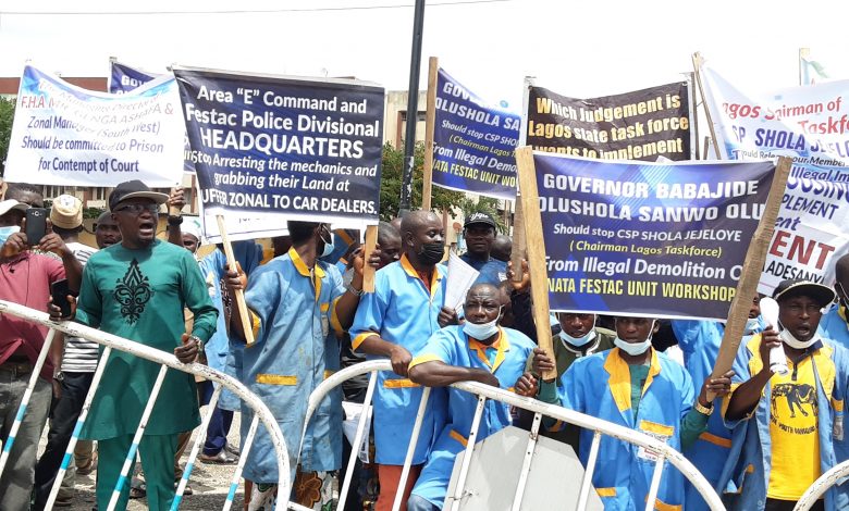 NATA protests illegal demolition of workshops, vechicle towing by Lagos Taskforce 1 20220404 113150