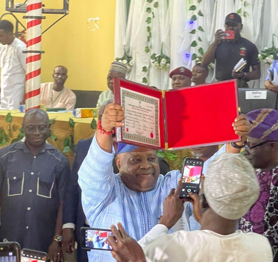 INEC issues Adeleke Certificate of Return as Osun governor-elect 20 Adeleke 1