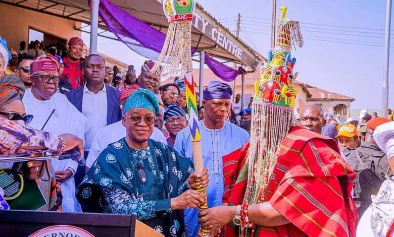 Oyetola presents staff of office to Owa of Igbajo 1 Igbajo