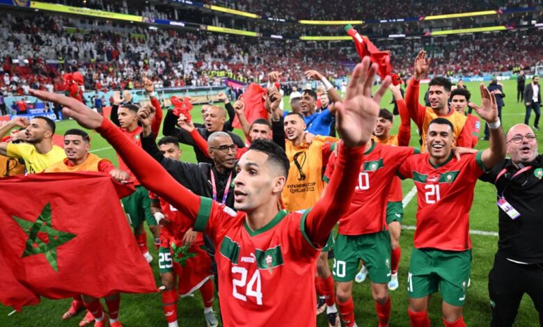 Morocco ends Nigeria's title hopes with penalty shoot-out win 5 morocco players celebrate quarter final portugal world cup dec 2022 afp