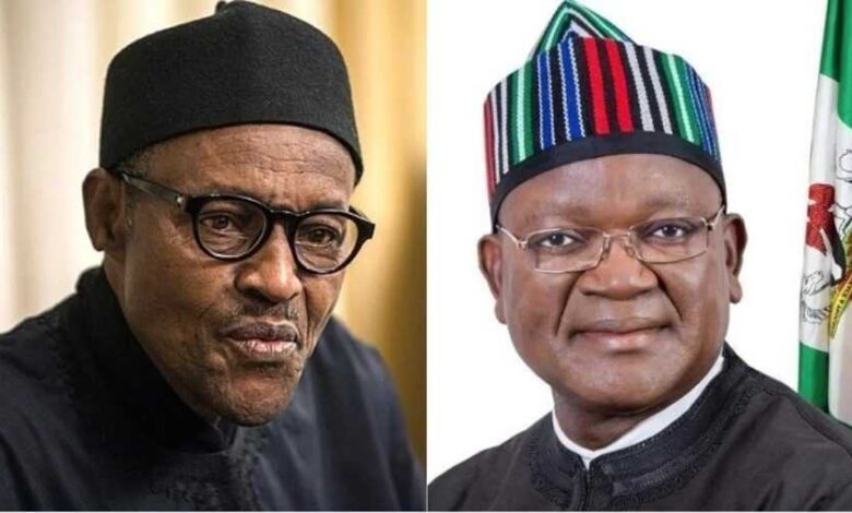 Ortom criticises presidency over blame for killings in Benue State 1 President Muhammadu Buhari and Samuel Ortom1