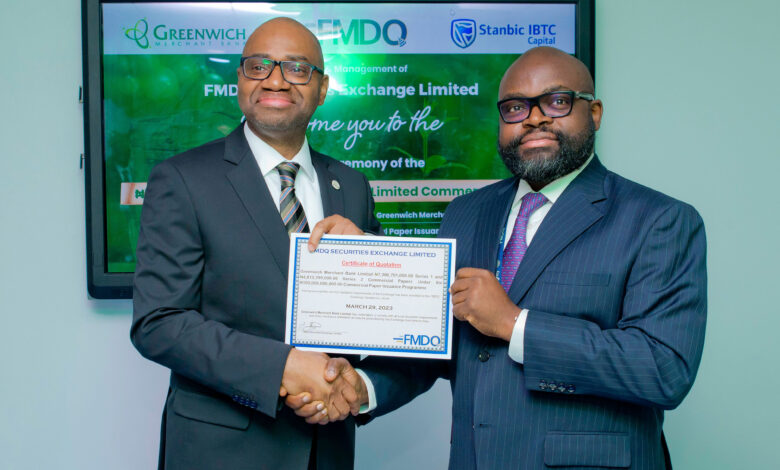 FMDQ Exchange commemorates quotation of Greenwich Merchant Bank’s N12.20bn CPs 1 Greenwich Merchant Banks Commercial Paper Quotation Ceremony