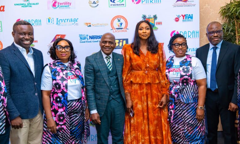L-R: Managing Director WellAgain Medique Ltd, Dr. Chris Williams; Visioner Parah family foundation, Princess Dayo Odukoya; Consultant Institute of Fertility Medicine LASUTH, Prof. Adewunmi Adeniyi; Chief Medical Director, Lifelink Fertility Clinic, Dr. Kemi Ailoje; President Board of Trustees Parah Family Foundation, Pastor Mrs Airuoyo Adejumoke and Managing Director, Semade Clinics, Dr. Akinyemi Olaleye during the 5th edition of the Parah Family Foundation's conference themed: "Navigating through Infertility in the 21st Century", on Saturday in Lagos.