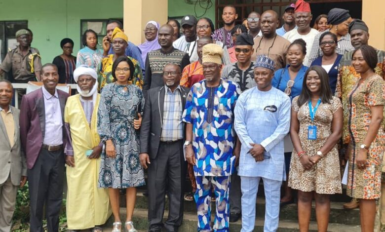 Oyo Govt., UNICEF relaunch SOMTEC, on women, children's wellbeing 1 Commissioner for Information and Orientation Prince Dotun Oyelade 4th right Perm. Sec. Dr. Ladipo 3rd right SBC Specialist Mrs. Akinola Akinwole and others after the relaunch of S SOMTEC