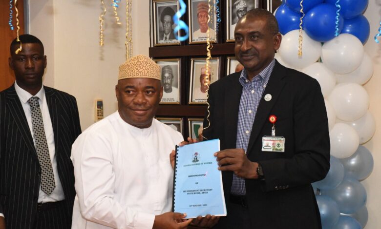 New State House Permanent Secretary, Adebiyi, assumes duty 1 Handover 1