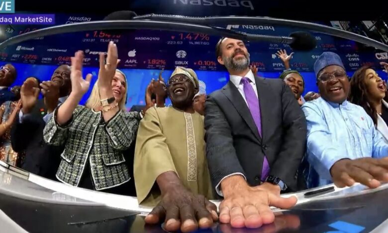 VIDEO: Excitement as President Tinubu rings NASDAQ bell in New York 1 20230921 070532