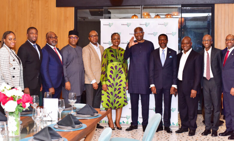 EnterpriseNGR's set to position Lagos as the premier financial services centre in Africa 1 Mr. Chike Obianwu, Deputy Managing Partner Templars; Mr. Nicholas Nyamali, CEO Investment One; Mr Kayode Akinkugbe, MD FBNQuest Merchant Bank Ltd; Ms. Obi Ibekwe, CEOEn terpriseNGR; Mr Aigboje Aig-Imoukhuede, Chairman EnterpriseNGR; Oscar N. Onyema, Group CEO Nigeria Exchange Group; Mr. Ebenezer Olufowose, MD First Ally Capital; Mr. Eric Idahi, CEO Tangerine Africa; Mr. Bayo Rotimi, MD Greenwich Bank Group at the Quarterly Member’s Night dinner of EnterpriseNGR in Lagos recently.