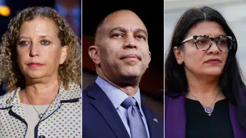 Tensions boil over as Democrats’ Israel divide deepens 1 231108113600 wasserman schultz jeffries tlaib split