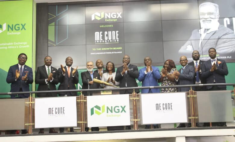 We leverage technology, rules to ensure market fairness, transparency, says NGX RegCo 1 L – R: Oluwatoyin Adenugba, Head, Rules and Adjudication, NGX Regulation; Jude Chiemeka, Executive Director, Capital Markets, Nigerian Exchange Limited (NGX); Temi Popoola, Chief Executive Officer, NGX; Samir Udani , Chairman, Mecure Industries Plc; Felix Anaje, Executive Director, Sales and Marketing, Mecure Industries Plc; Dukor Anderline - Co-CEO, Mecure Industries Plc; Ifedamola Oluwasegun – Chief Finance Officer, Mecure Industries Plc; Tony Ibeziako, Head, Primary Market, NGX; Ayo Owoigbe, Director, Mecure Industries Plc; Femi Ademola, Cordros Securities; Benson Ogundeji, Executive Director, Greenwich Capital and Olufemi Oyenuga, Chief Digital Officer, NGX during the Listing by Introduction of Mecure Industries Plc on the Growth Board of NGX in Lagos on Wednesday.