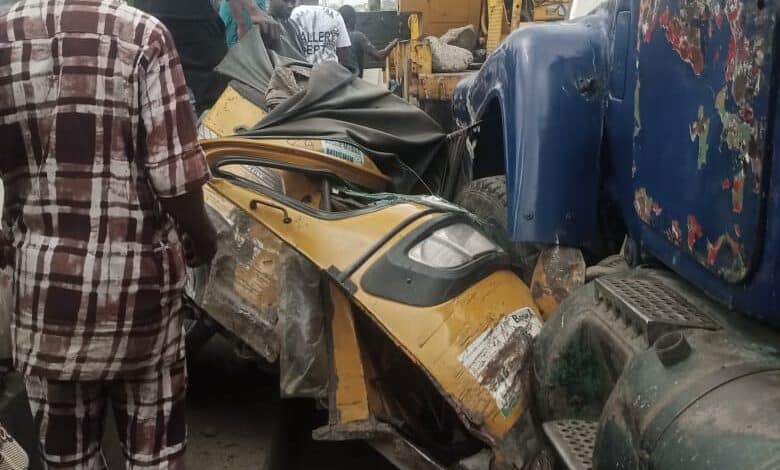 BREAKING: Tragedy as truck crushes car, tricycle at Iyana Isolo 5 IMG 20231106 141339