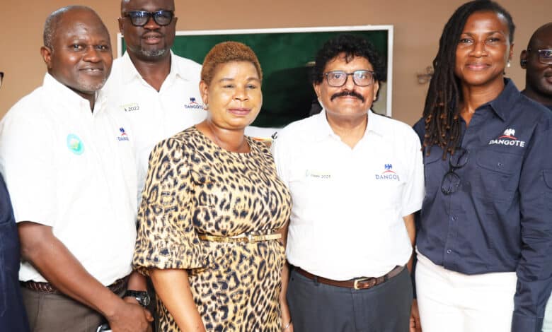 Dangote Group accuses BUA of sponsoring false, negative reports against It 1 L-R: Head, Social Performance, Dangote Cement Plc, Wakeel Olayiwola; Acting Group Chief, HSSE & Sustainability, Dangote Industries Limited, James Adenuga; Tutor General /Permanent Secretary, Education District III, Ikoyi, Lagos, Olufunke Oyetola Idowu; Group Head OHS&E, Dangote Cement PLc, Satya Prakash; Pan Africa Regional Chief Financial Officer, Dangote Cement PLc, Marie Christiane Kaul during the handover of renovated classrooms and donation of equipment to Kuramo College, Victoria Island; Victoria Island Secondary School, and Girls Secondary School, Obalende in Lagos recently