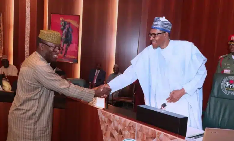 PRESIDENT BUHARI AND MINISTERS STANDS FOR FAYEMI 1A