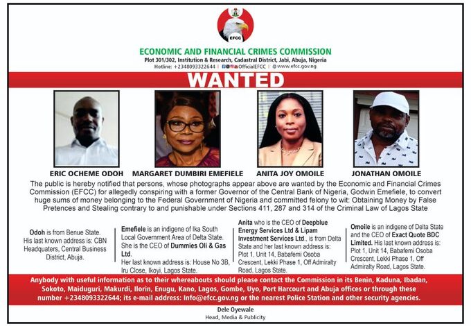 Money laundering: EFCC declares Emefiele’s wife, three others wanted 1 EFCC