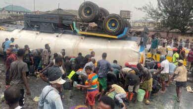 Heavy traffic as Oil tanker falls on Lagos road 3 IMG 20240224 WA0132