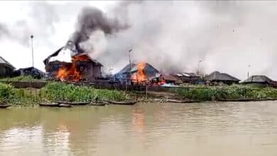 Fire razes Delta Community where 16 soilders were killed 8 Village burning 1703