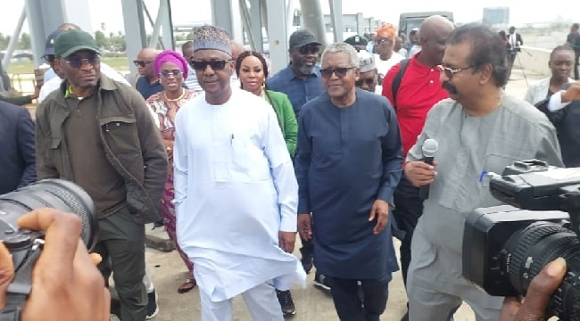 Speaker of the House of Reps Tajudeen Abbas President of Dangote Group Aliko Dangote and others visit the Dangote Petroleum Refinery in Lagos
