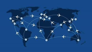 world travel map with airplanes flight routes and pins marker illustration vector