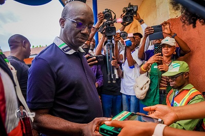 PHOTO NEWS: Senator Okpebholo casts his vote in ongoing Edo guber election 7 4 3
