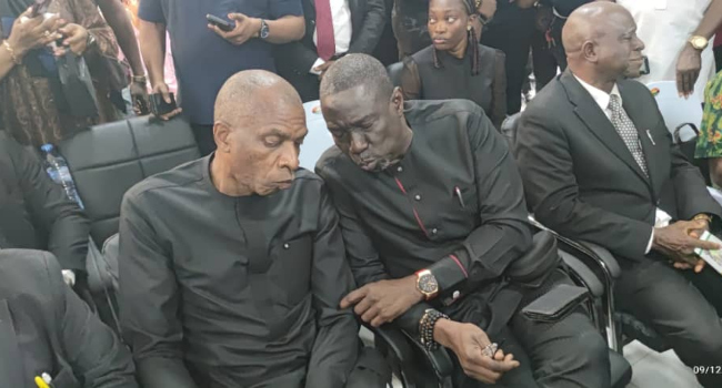 THE PDP CANDIDATE ASUE IGHODALO THE CHAIRMAN OF THE PDP CARETAKER COMMITTEE TONY AZIEGBEMI IN