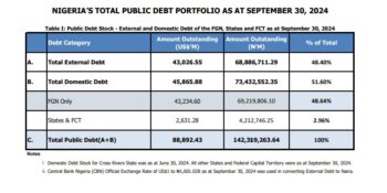 Nigeria’s public debt increases to N142.3trn in Q3 2024, says DMO 1 DMO e1737533655296
