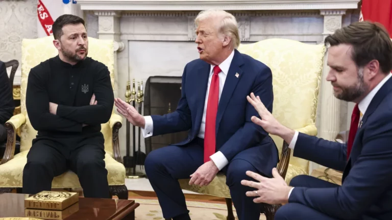 From left President Volodymyr Zelensky of Ukraine US President Donald Trump and Vice President JD Vance 768x432 1