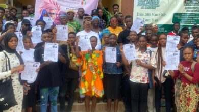 Beneficiaries of the free JAMB forms and the Acting Chairman, Oladipupo Oluwaloni (OLO 1)
