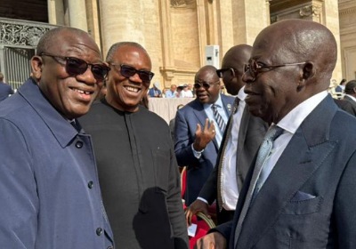Tinubu meets Peter Obi, Fayemi at Vatican Mass 3