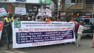 June 12: Protesters storm Ikeja underbridge for endbadgovernance rally 11 June 12 Democracy Day protest 768x422 1