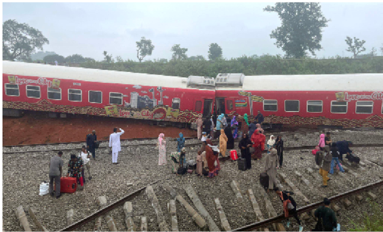 NRC confirms rescue of 618 passengers, launches probe into AKTS derailment 1 Some of the passengers disembarking from the train after the incident 768x466 1