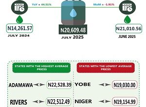 Average retail price for refilling a 5kg Cylinder of cooking gas drops by 0.96% in July, says NBS 4 nnbs