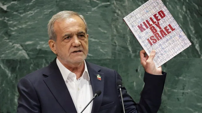 Iran’s president slams US and Israel over airstrikes, accuses them of killing civilians in Gaza 1 pezeshkian unga