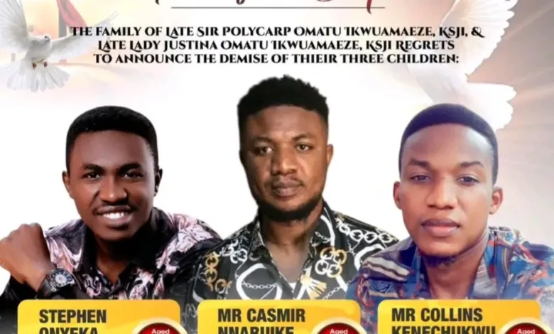 Remains of deceased Omatu brothers laid to rest in Anambra 1 The three deceased brothers PHOTO Facebook