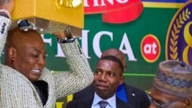 Socialite Charly Boy surprises ex-President Obasanjo with gift during birthday celebration 9 Charly Boy at Obasanjos birthday party 768x559 1