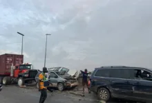 No casualty as container truck crashes into six vehicles on Kara bridge 9 FB IMG 1789490213836
