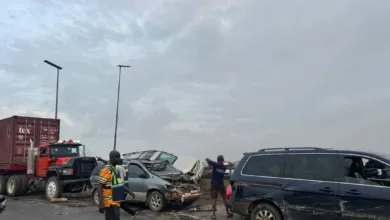 No casualty as container truck crashes into six vehicles on Kara bridge 4 FB IMG 1789490213836