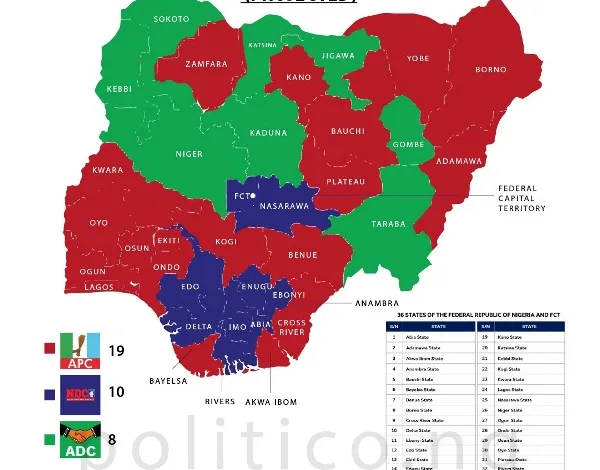 2027: Group projects APC 19 states, NDC 10, ADC 8 in October electoral map 1 Politico