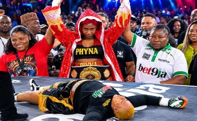 Phyna knocks out Nkechi Blessing in celebrity boxing bout 1 ezgif 640848c4039283e3